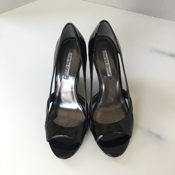 CHARLES DAVID Black Patent Leather Wedge Size 7.5B - Picture 4 of 7